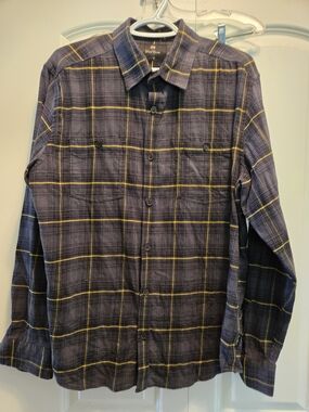Wind River Mens Plaid Button-Up Shirt - Gray with Yellow & Black Windowpane